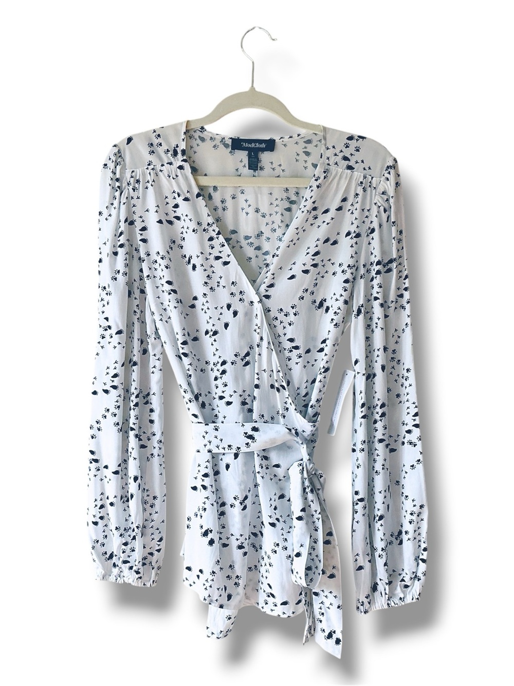 ModCloth Critter Footprint Wrap Top Size L NWT